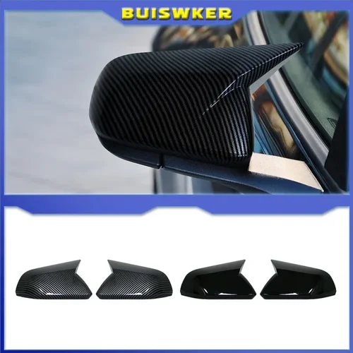 Imagen 1 del producto 1 par de tapas de cubierta de espejo retrovisor lateral estilo bocina de Color de fibra de carbono negro brillante para Ford Mustang 2015 2016 2017 2018 2019 2020