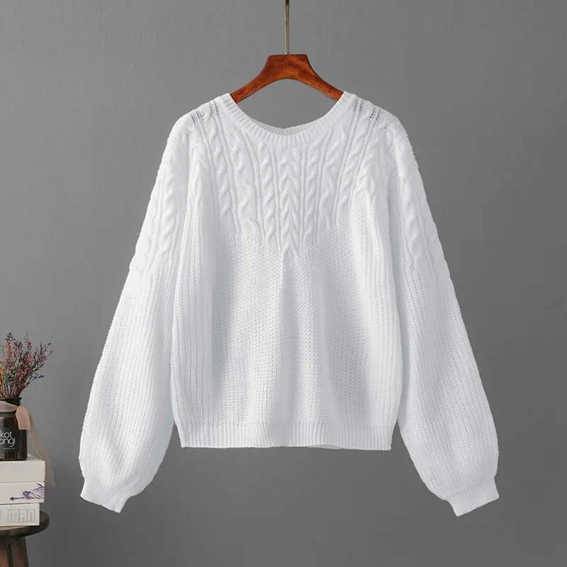 Autumn Casual Twist Stitching Loose Sweater Female Pulloverkorean Lantern Sleeve Knitted Pullover Sweater Winter Women Clothing