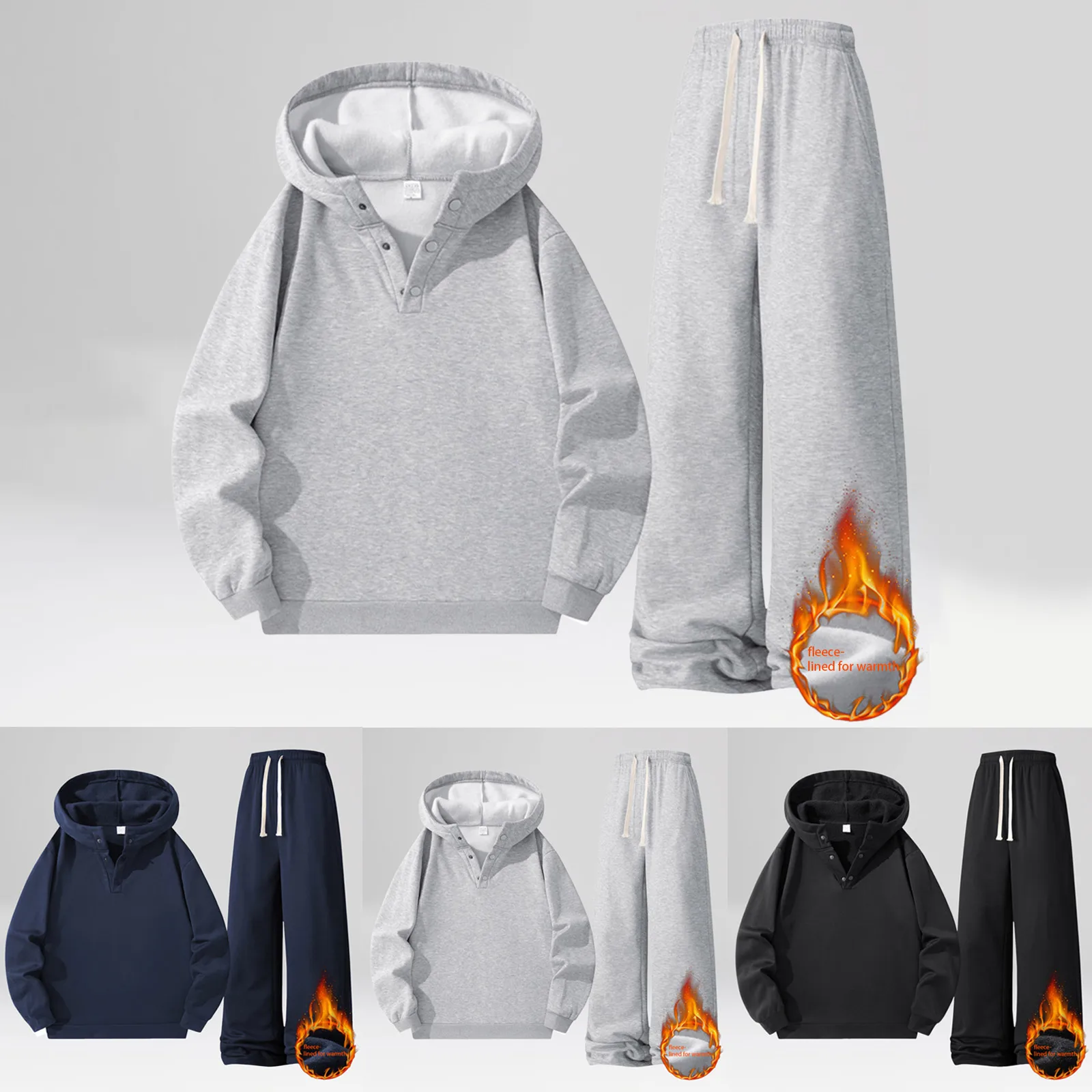 

Suits for Men Costume Men's Fleece Hooded Loose Straight Leg Long Pants Solid Color Full Set Casual Two Piece Suit Small Men