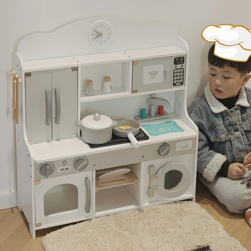 Japanese style kitchen role play for kids with simulation stove wooden simulation kitchen set toys for children