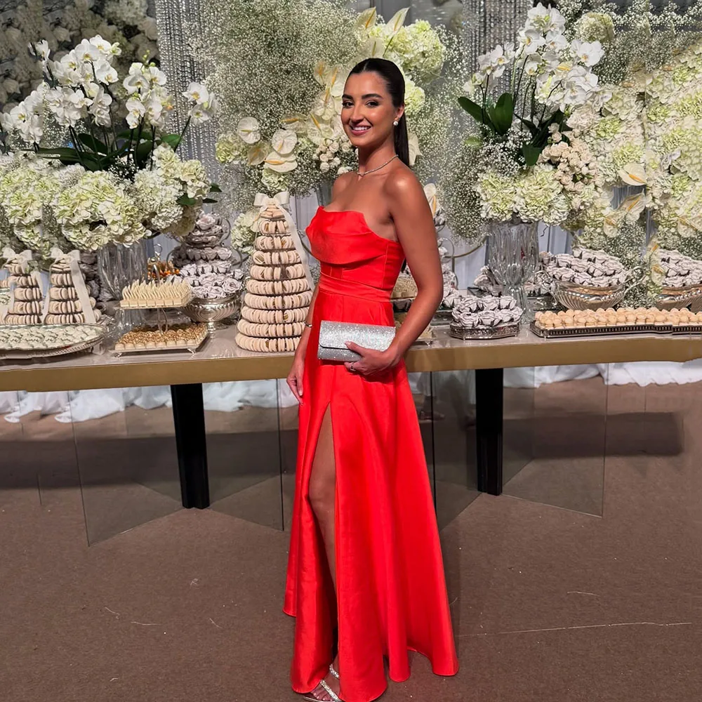 

Msikoods Strapless Red Evening Dress 2025 Slit Formal Dress Wedding Party Dress Guest Bridesmaid Dress Prom Dress Customized