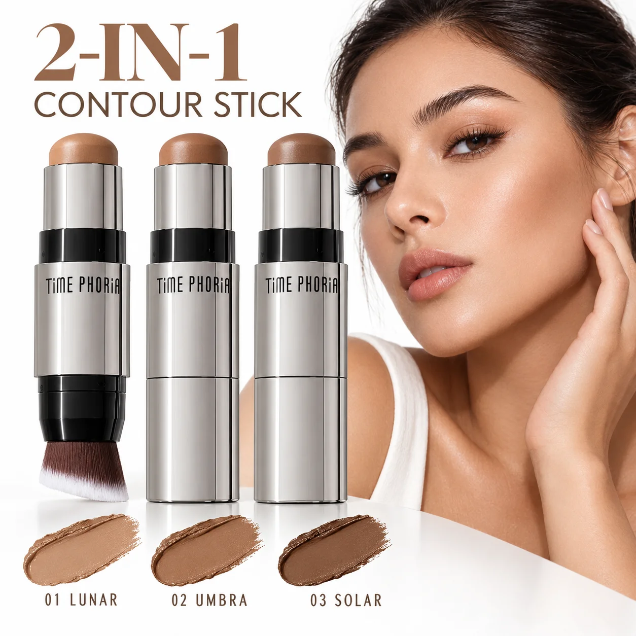 2 in 1 Dual Ended Contour Stick Concealer Cream Natural 3D Face Sculpt Bronzer Makeup Long Lasting Blendable Travel Cosmetic