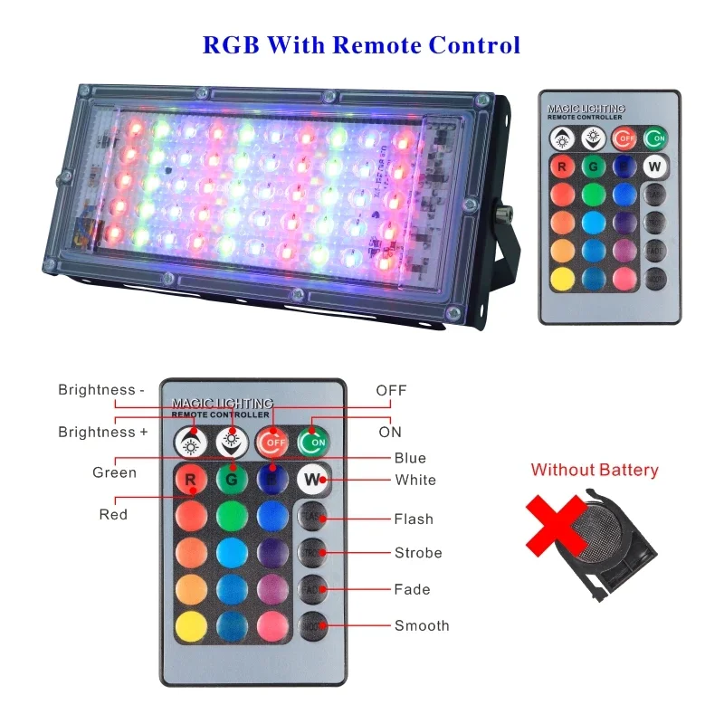 50W 100W RGB FloodLight AC220V Outdoor Lighting Flood Light Lamp Waterproof Reflector Led Rgb Spotlight with Remote