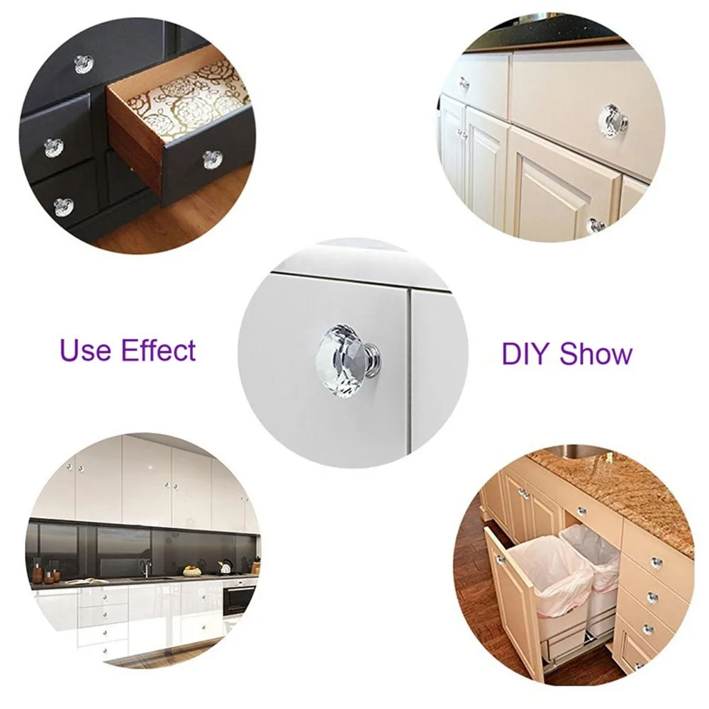 2pcs Durable Transparent Crystal Cabinet Knobs Round Diamond Cut Cabinet Knobs Drawer Knobs Dresser