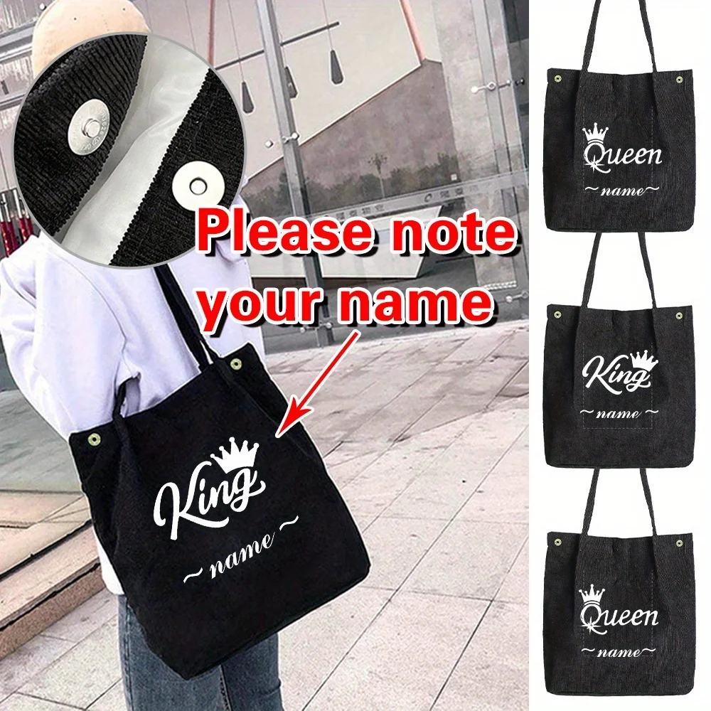 

Personalized Customization Name Women's Corduroy Shoulder Bag Fashionable Handbag Large Capacity, Lightweight Foldable Handbag
