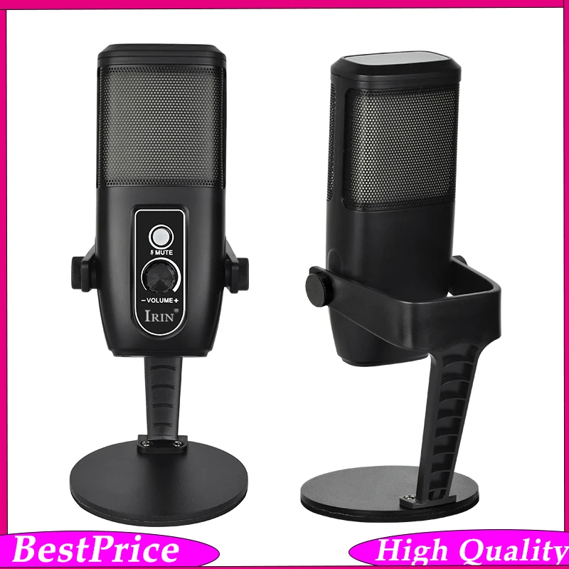 IRIN ZX-775 USB Gaming Microphone – RGB Desktop Condenser Mic with Volume Control, Mute & Headphone Jack  LED, Metal Stand