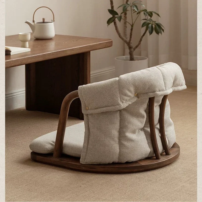 Solid wood tatami tea chair, Japanese low-profile round chair, living room soft-backed backrest, meditation and Zen chair