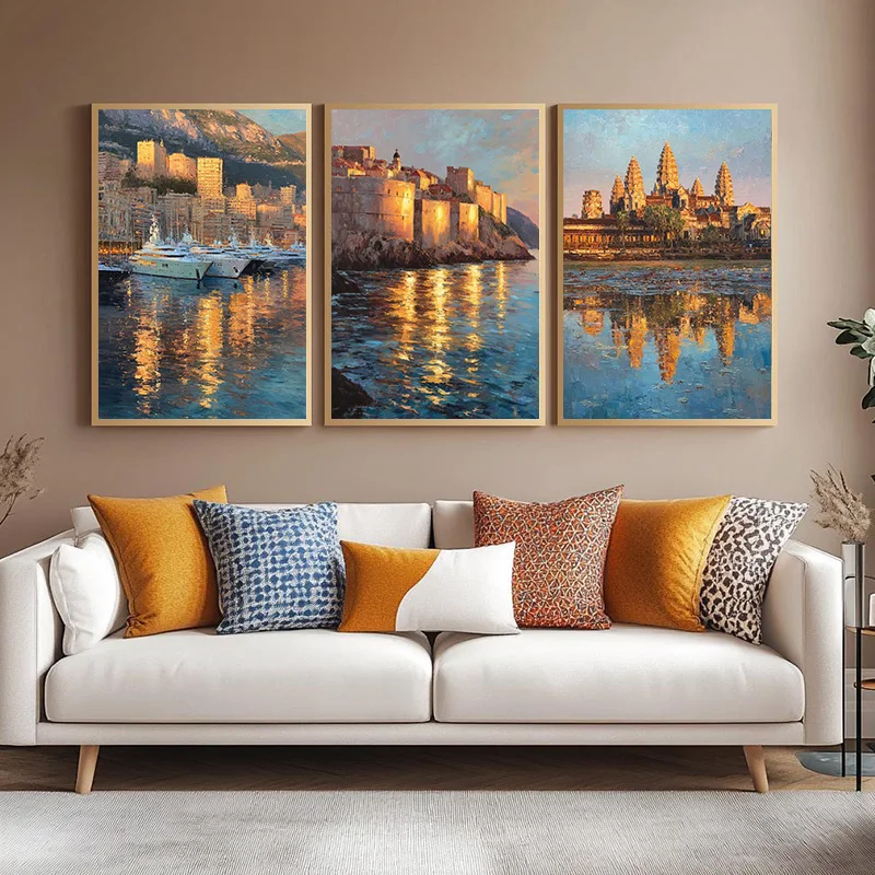 1pc frameless Canvas Painting Beautiful City Small Town Oil Painting Art Scenery Poster Printing Canvas Painting Printmaking Hom