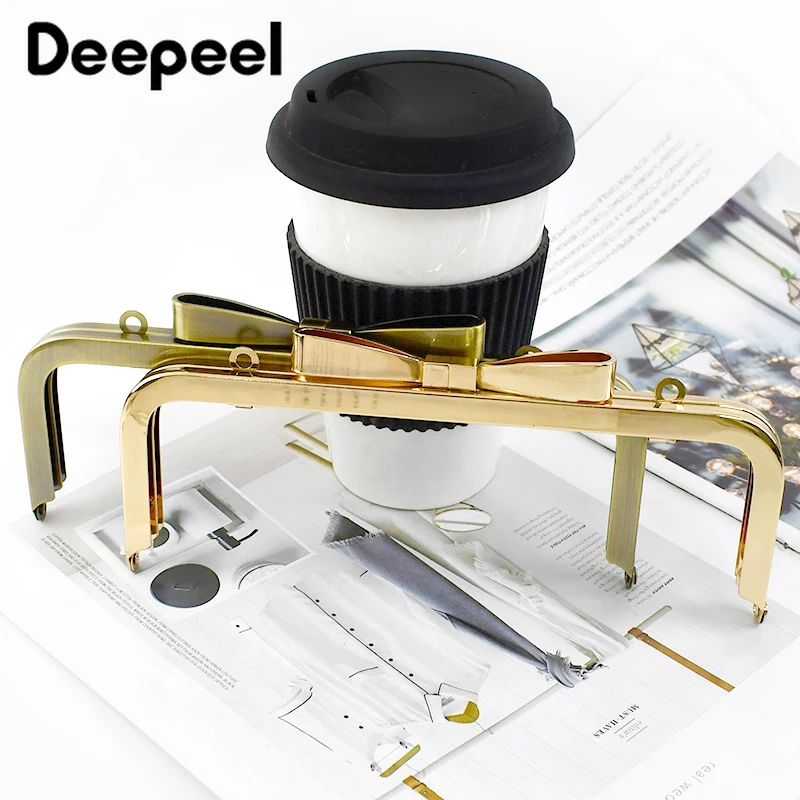 1/2/5Pcs Deepeel 20cm Bownot Metal Bag Handle Purse Frame Square Smooth Kiss Clasp Screw Mouth Gold Bracket Bags Accessories