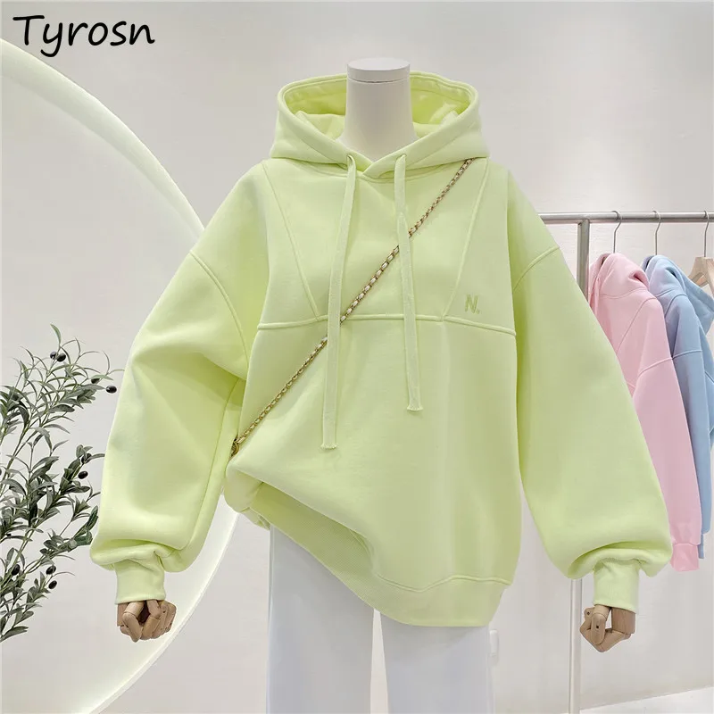 Hoodies Women Hooded Plus Velvet Thicken Loose Letter Embroidery Leisure Outwear Students Simple Y2k Vintage Harajuku Korean Ins