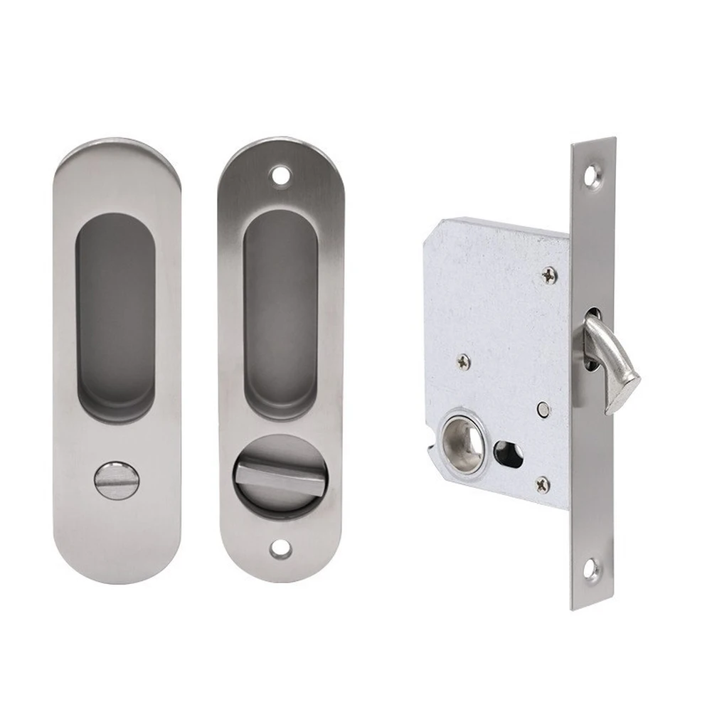Sliding Door Lock for Bathroom with Stainless Steel Construction and Push to Pull Mechanism for Barn Style Doors