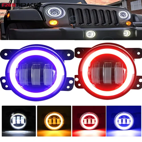 Luz LED de ojo de Ángel de 4 pulgadas, luz LED DRL roja/azul, luz antiniebla alta, anillo de Halo ámbar blanco DRL para Jeep Wrangler JK TJ Dodge Journey