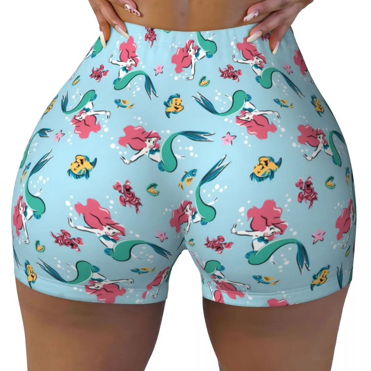 

Custom Ariel The Little Mermaid Volleyball Biker Workout Shorts Women Cartoon Gym Athletic Yoga Shorts