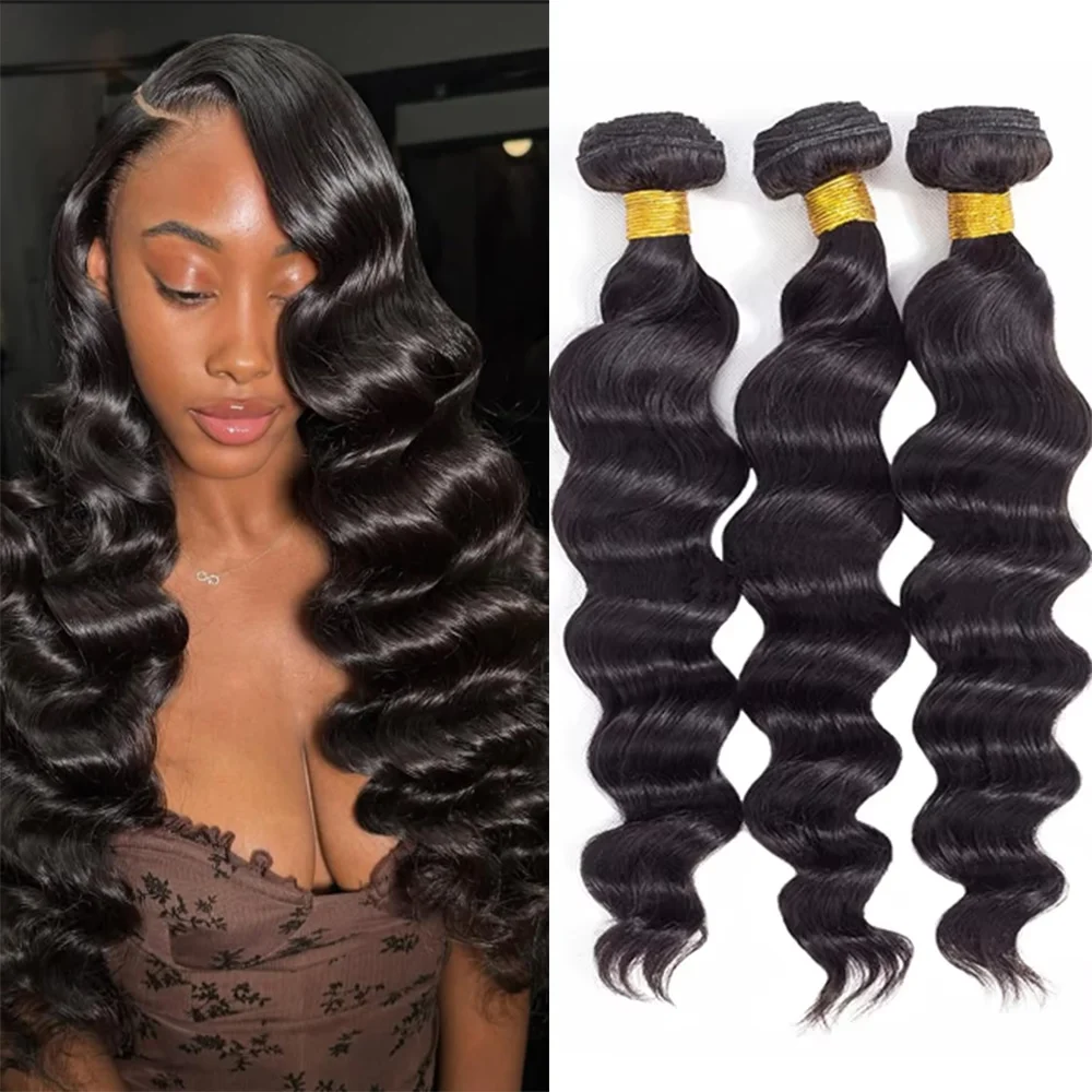 

Наборы волос Loose Deep Wave, 3 пучка, 100% необработанные бразильские натуральные волосы, натуральный цвет.