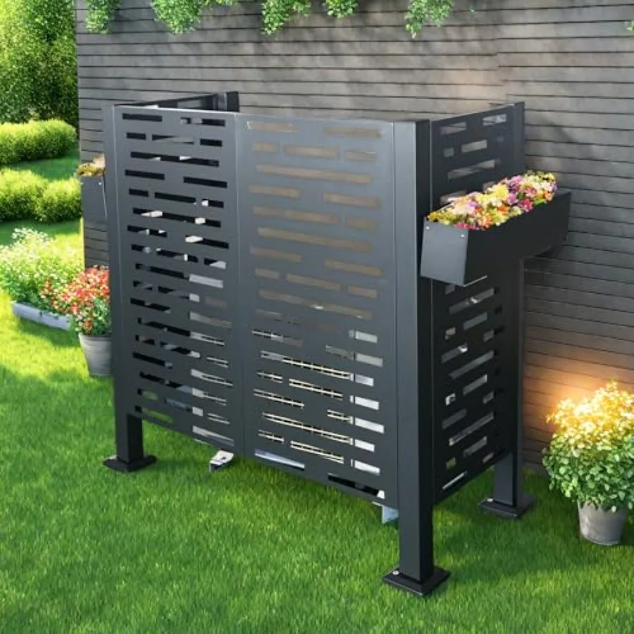 

Металлические декоративные панели для кондиционера 22'' Ш x 48'' В с 2 декоративными кашпо для цветов, уличная стена для обеспечения приватности, урна для мусора