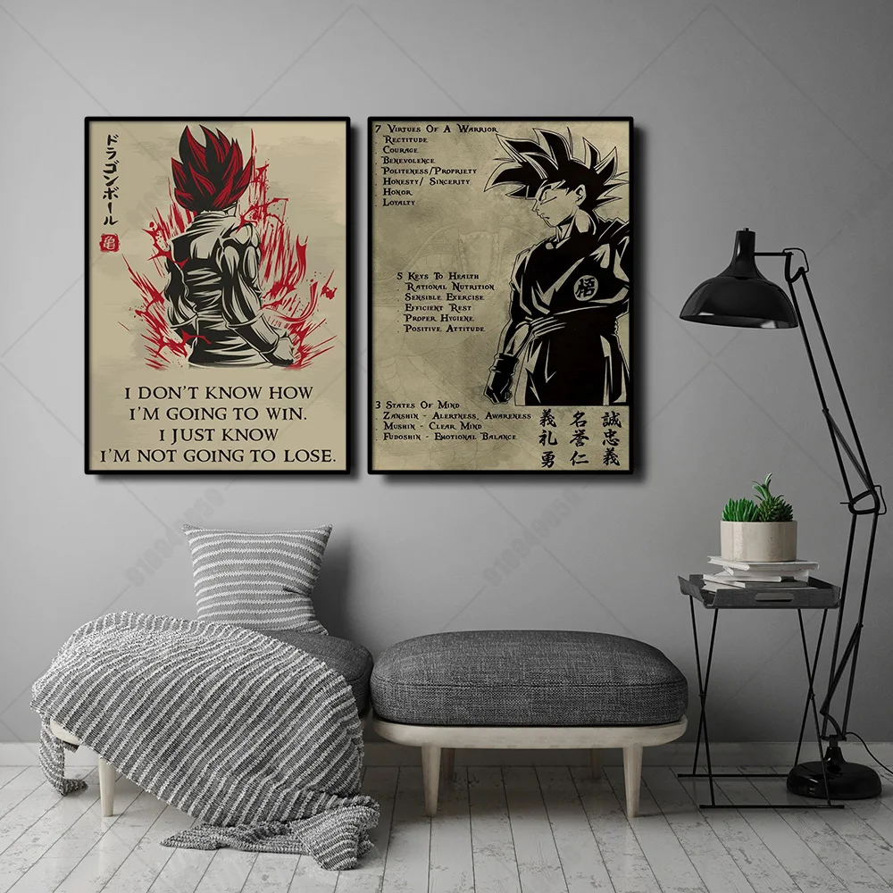 Retro Klassisches Anime Dragon Ball Poster HD Leinwanddruck Goku Vegeta Kunst Wandbehang Deko Zimmer Kinderzimmer Geschenke Cuadros