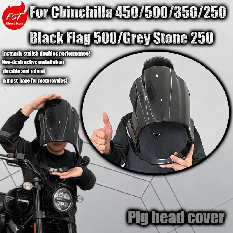 

For BENDA Series Chinchilla 450/500/350/250 Black Flag 500/Grey Stone 250 Glossy Black Alien Pig Head Cover