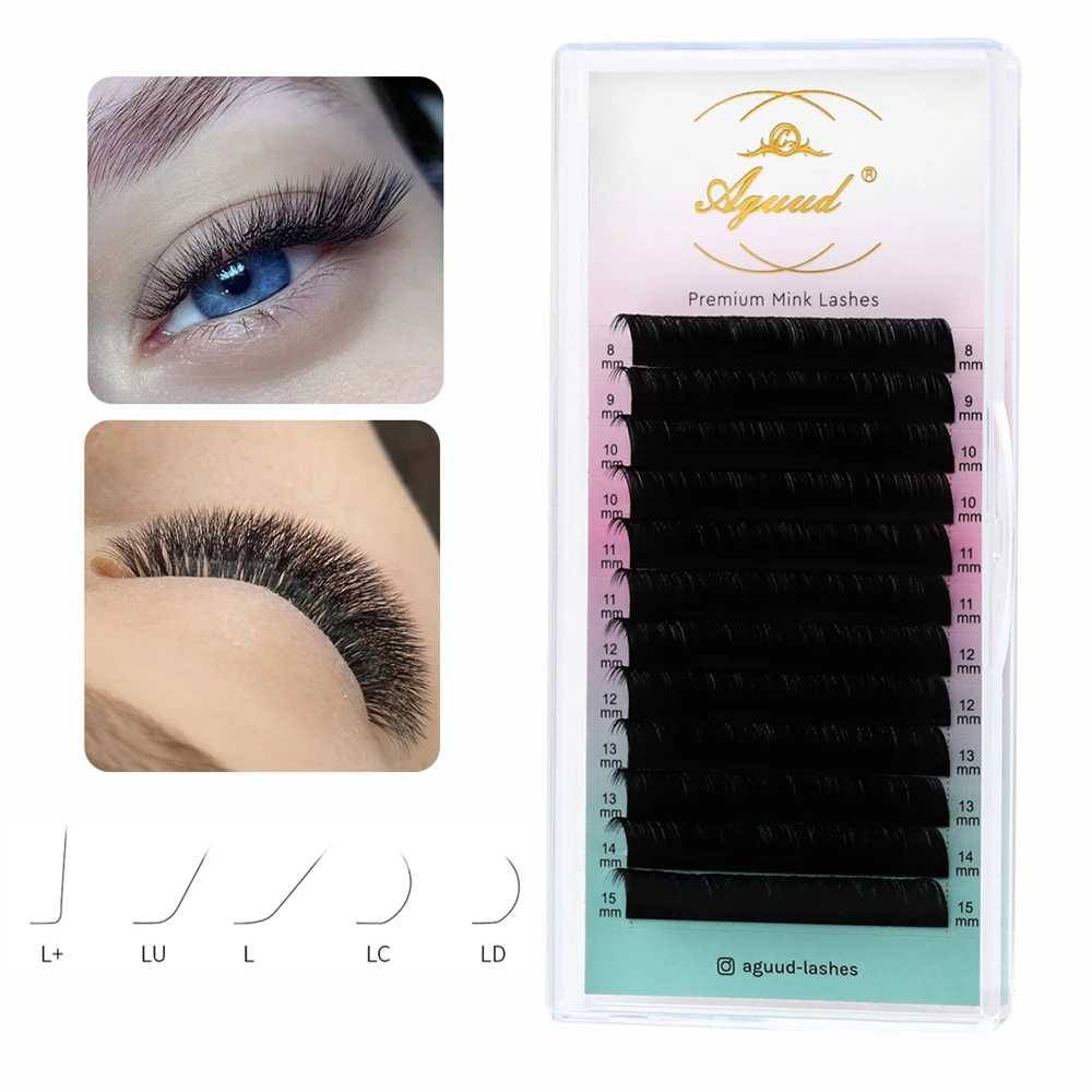 AGUUD Individual Eyelash Extensions L/L+/LC/LD/LU(M) Curl Matte Black Classic L M Shaped False Mink Lashes Extension Makeup