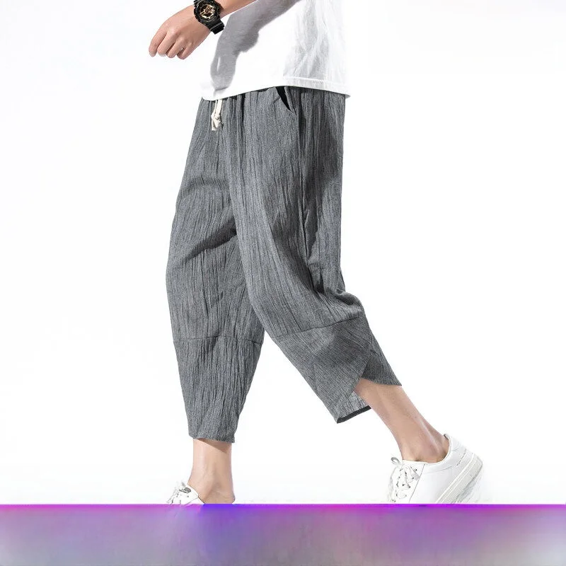 

Men's Summer Thin Cotton Linen Casual Pants Wide Leg Lantern Pants Straight Tube Pants Leisure Trousers Retro Trendy orts