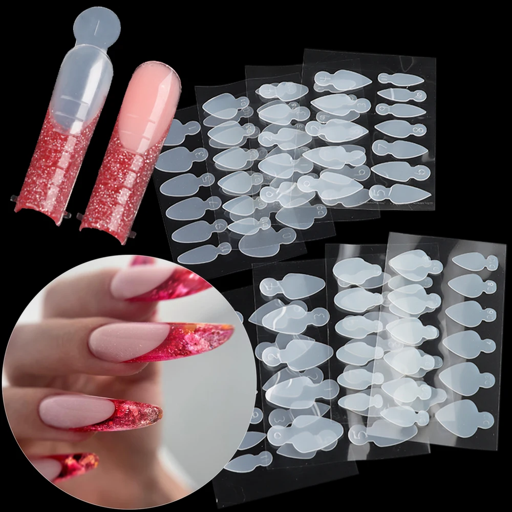 96Pcs Dual Form French Sticker Inline Guides Reusable French Forma Tips for Construction Gel Extension Nail Molds Duet System YC