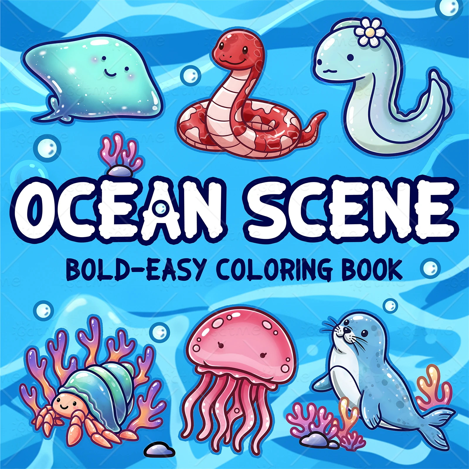 OCEAN SCENE Bold-easy Patterns Coloring Book for Adults Cute Drawing Book Perfect Gift for Party and Birthday
