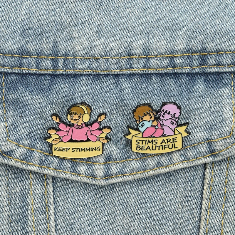 Autism Keep Stimming Emaille-Anstecknadeln, Stims Are Beautiful Broschen, Ansteckabzeichen, Neurodiverzitäts-Bewusstseins-Schmuck, Geschenk für Freunde