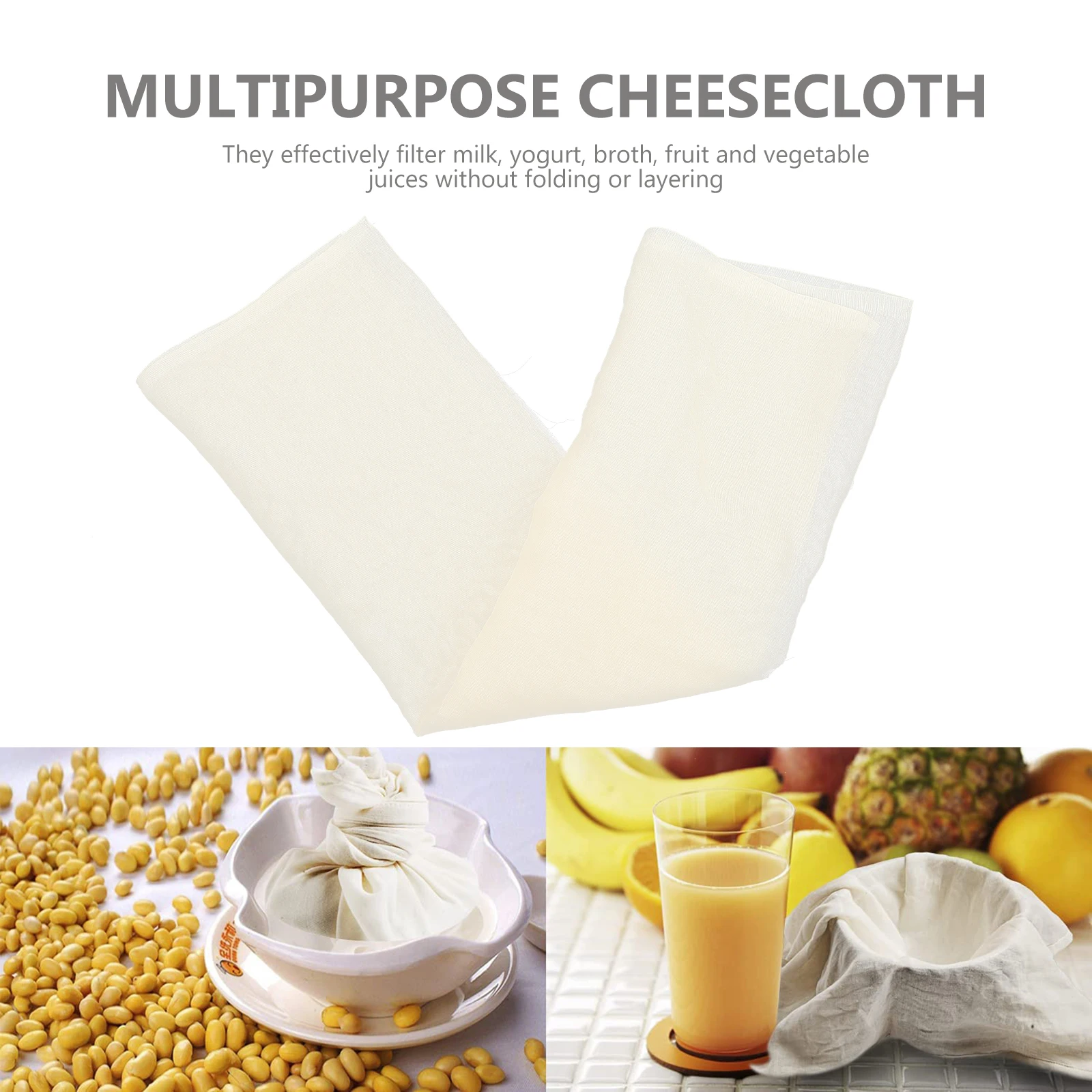 

2pcs Kitchen Filtering Cloth Reusable Cheesecloth for Straining Sauce Tofu Filter Cotton Cloth Multipurpose
