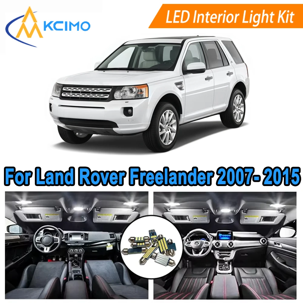 

Внутреннее освещение для Land Rover Freelander 2 LR2 2007-2015 Яркие светодиодные лампы с картой купольной двери, комплект белых/синих огней 6000K