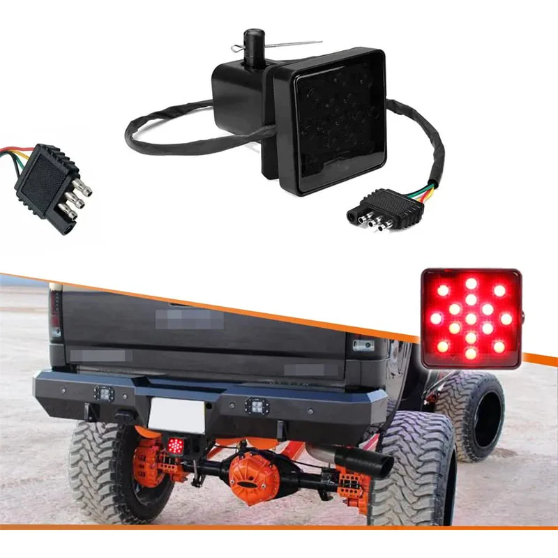 

LED Car Taillight Red Stop Brake Light Running Lamp For Trailer Truck Towing Pickup with Hitch Receiver Cover Universal