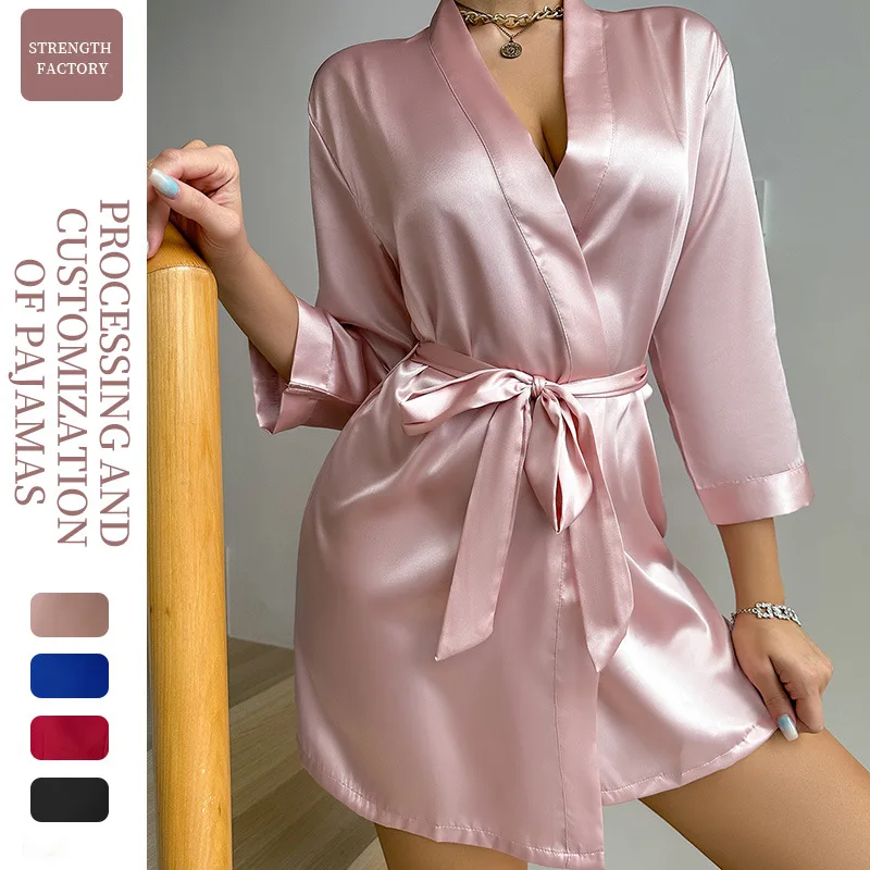 

Solid Color One-Piece Nightdress Summer Thin Breathable Strap Dress Loungewear New Silk Women