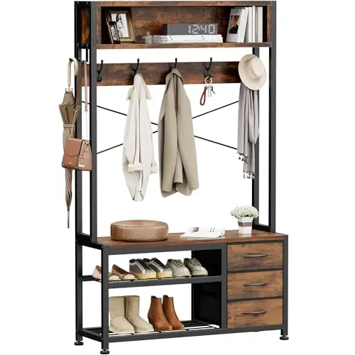 Hall Tree with Bench and 3 Drawers Storage, 31.5