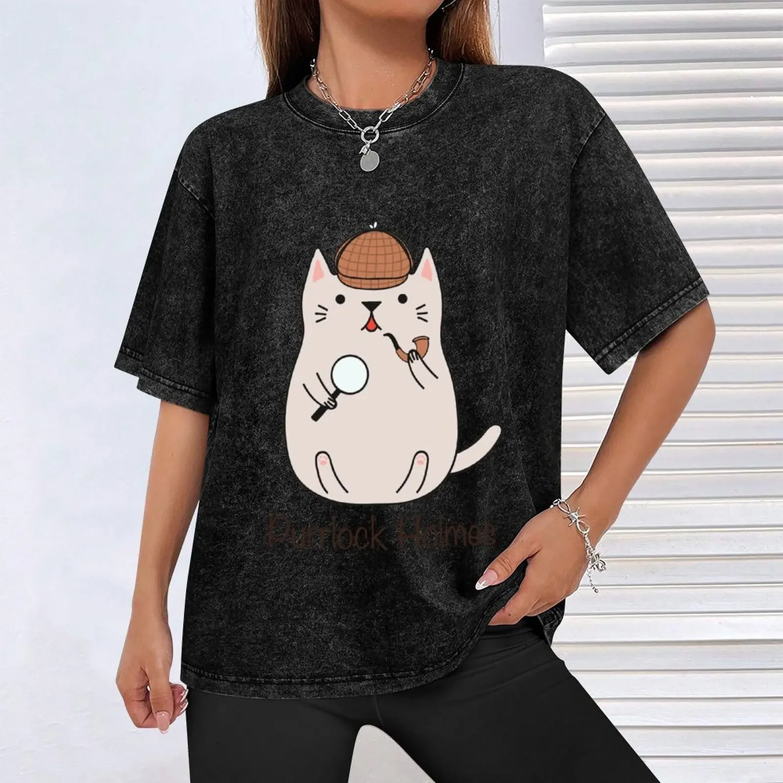 Purrlock Homes: تي شيرت The Cat Detective تي شيرت رجالي صيفي تي شيرت للرجال تي شيرت قطن 100 بالمائة