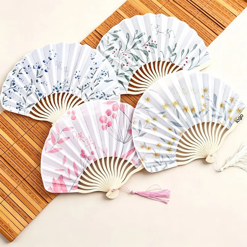 Personalized Custom Logo Text, Laser-Engraved Names and Dates, Chinese-Style Bamboo Cloth Folding Fan - Portable Hand-Held Fan with Tassel, Suitable for Women, with Vintage Floral Patterns, Perfect for Hanfu Accessories, Cosplay, Weddings, Parties, Photo Props, and Also a Traditional Craft Gift for Cultural Enthusiasts