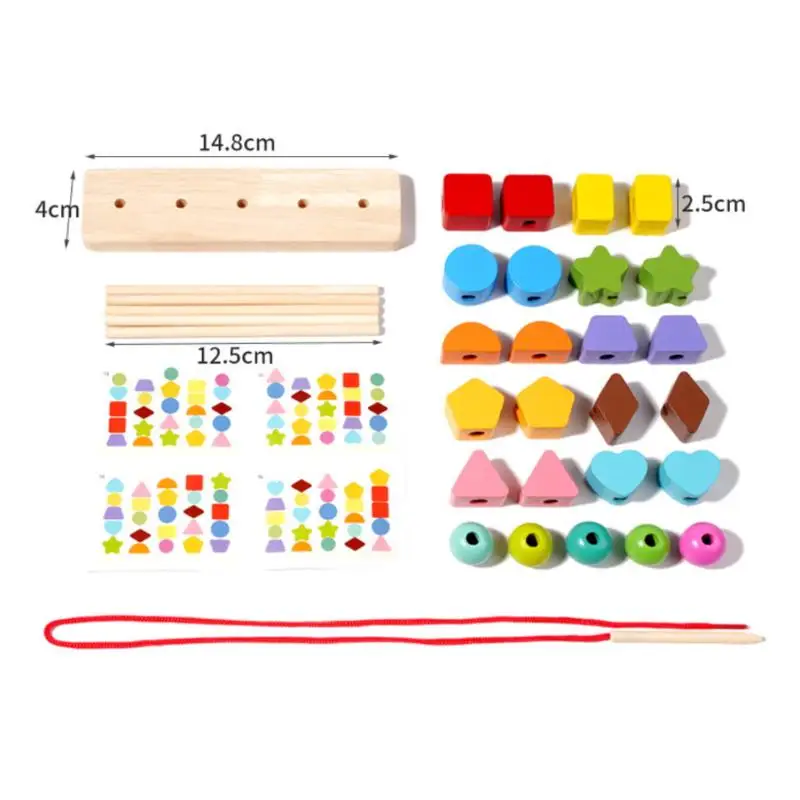 ألعاب مونتيسوري للتعلم المبكر؛ كتل التراص الخشبية، والخرز المكدس والشكل؛ أفكار هدايا تسلسل مذهلة #5