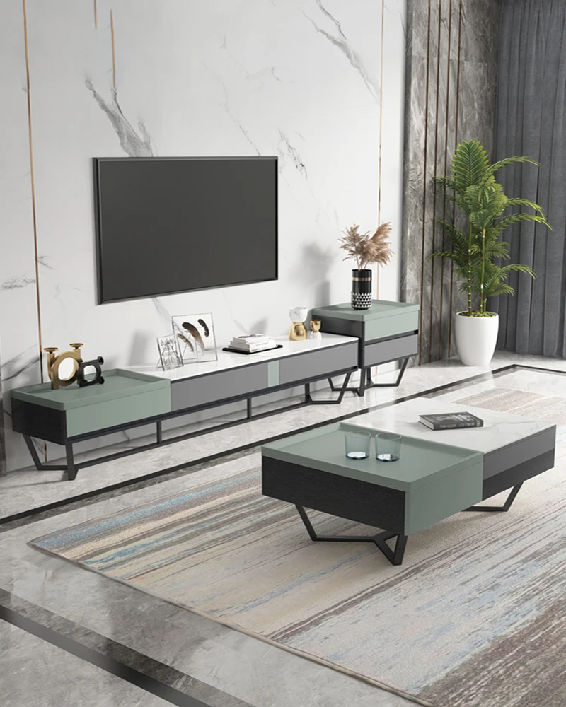 

1Luxury Slate Tea Table TV Cabinet Combination Living Room Household Modern Simple Small Apartment Multifunctional Three-piece