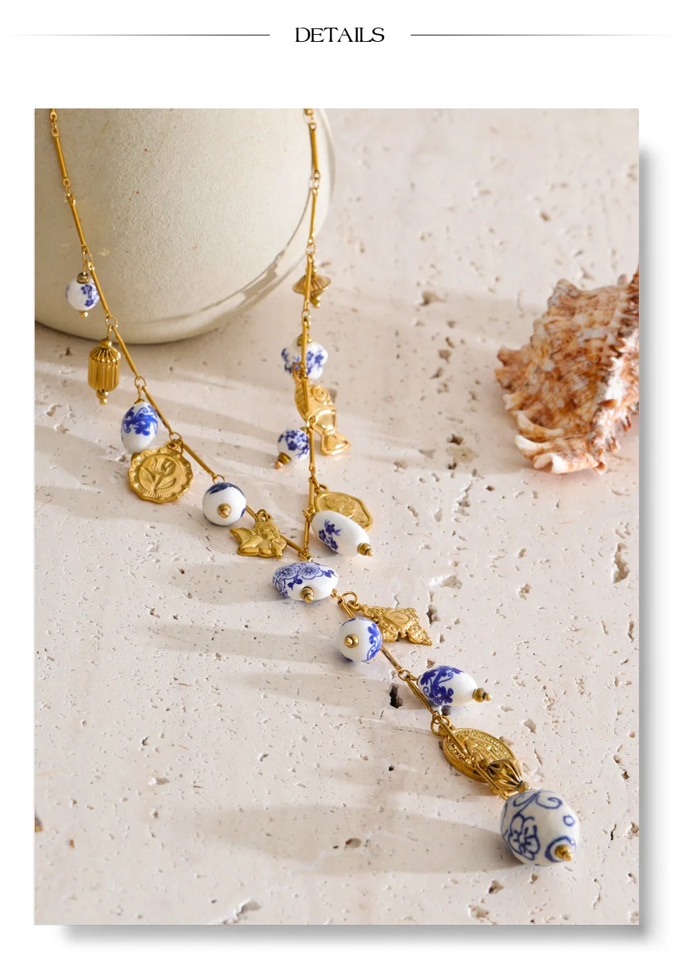 Yhpup Edelstahl-Keramik-Blumenherz-Anhänger Lange Halskette Exklusiver Stil Handgefertigte Perlen Sommer-Trend PVD-Schmuck – Detail 8