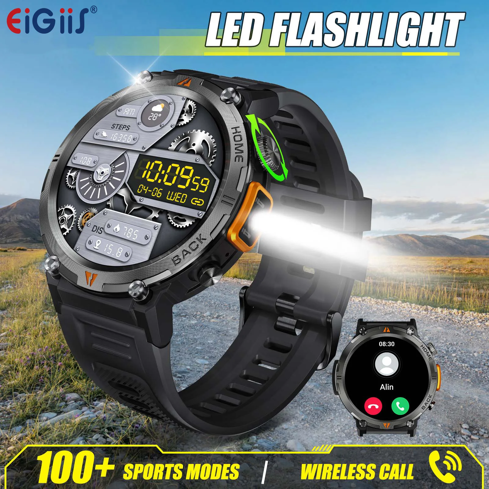 EIGIIS KE3 Bluetooth Call Smart Watch Men Full Touch Screen Health Monitor Clock With Flashlight Men SmartWatch For IOS Android