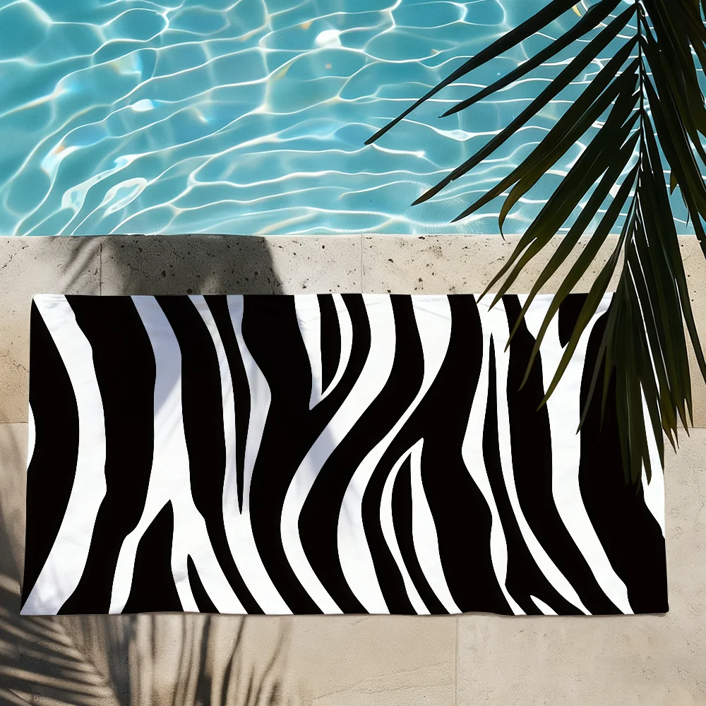 Black White Print Zebra Anime Towel Quick Drying Beach Towels Are Suitable For Swimming Pools Camping Yoga And The Gym