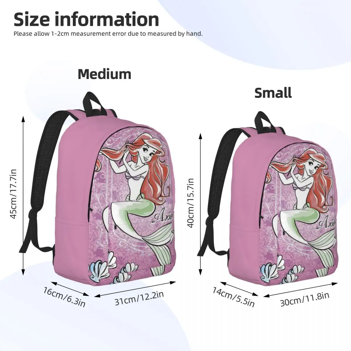 Custom Ariel Cute Cartoon Canvas Backpacks Men Women Casual Bookbag for College School The Little Mermaid Bags