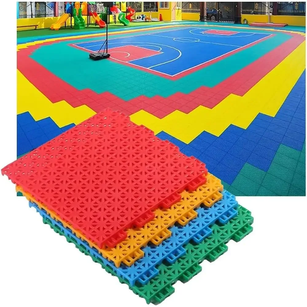 25cm Waterproof Interlocking Floor Tiles, Anti-Skid Mat for Outdoor, Ideal for Kindergarten and Basketball Courts, Blue, Pack of