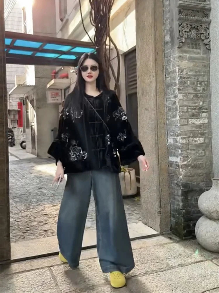 

Осень/зима 202, новое модное изысканное элитное темпераментное пальто в китайском стиле с пуговицами, джинсовый комплект для женщин