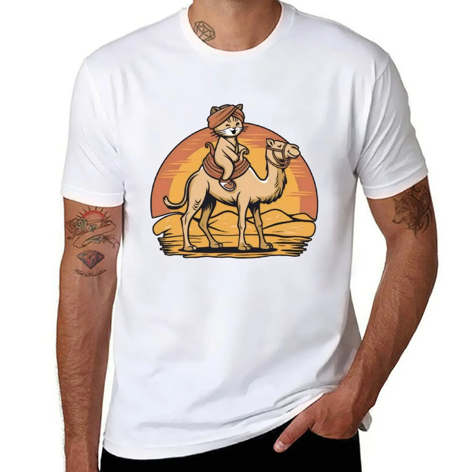 Desert Adventure Cat Riding a Camel – Fun and Whimsical Design T-Shirt essential t shirt man t shirt heavy cotton T-Shirt