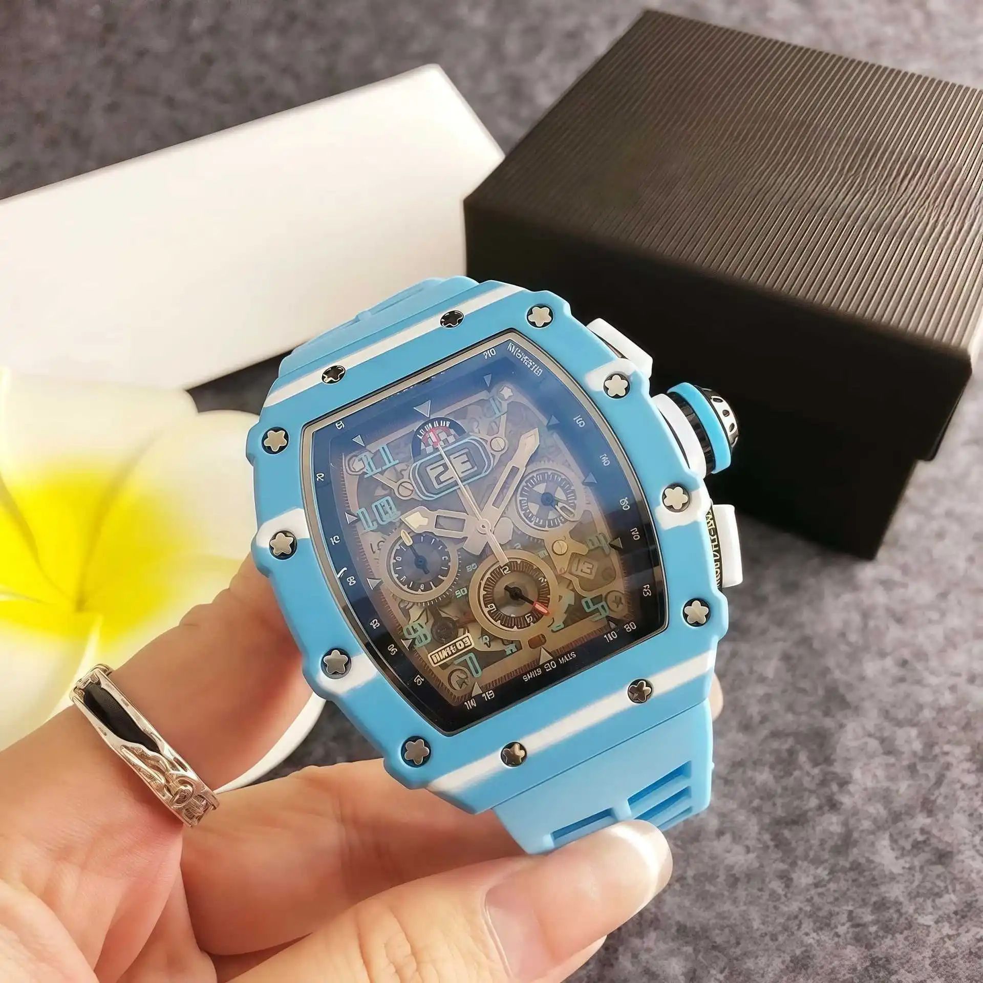 ساعة برميل النبيذ من ألياف الكربون، ساعة كوارتز ريتشارد، ساعة تقويم رقمية، موديل جديد 2025 #4