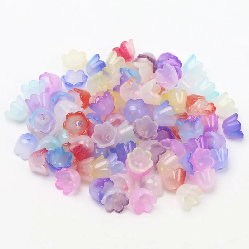 100pcs 7x10mm Colorful Flower Acrylic Beads Charms Bead Caps Loose Spacer For Jewelry Making Diy Bracelet Necklace Accessories
