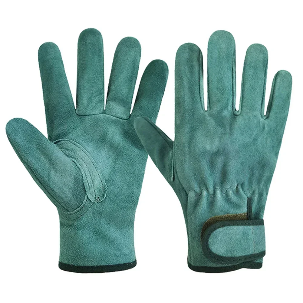 Guantes Protectores de cuero de vaca para exteriores, guantes de trabajo ignífugos, antideslizantes, para soldadura y jardinería, 1 par