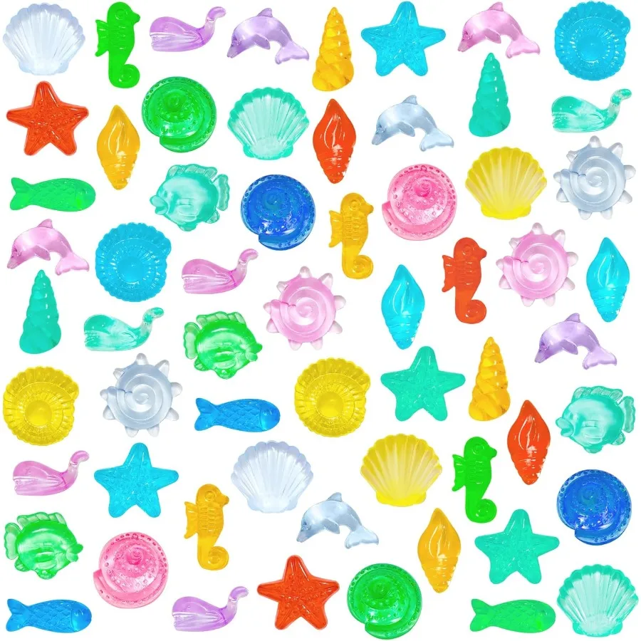 

QEQEKAKA 450pcs Mini Ocean Sensory Bin Kit - Plastic Seashells Acrylic Gems for Diving Toys Vase Filler Decor Mermaid Pool Toy