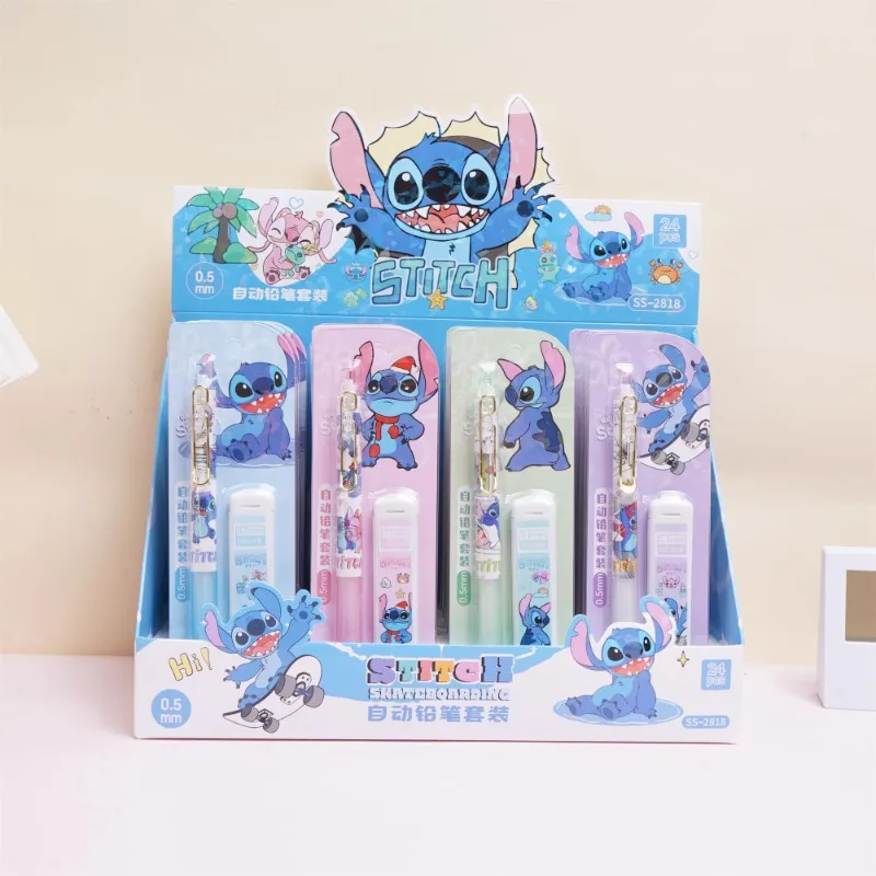 

4pcs Anime Disney Stitch Activity Pencil and Replacement Set Stitch Press Pencil Student Stationery Cute Kids Toys Birthday Gift