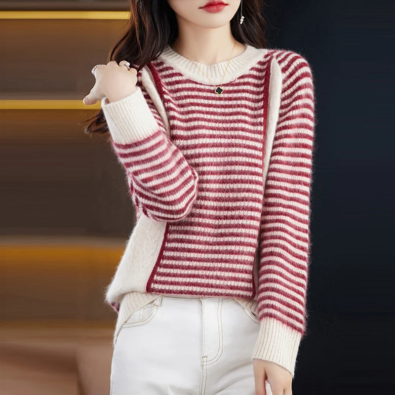 Autumn and winter Erdos production 100% mink cashmere sweater Women's 2023 new Outside wear knitted pullover round neck chic top