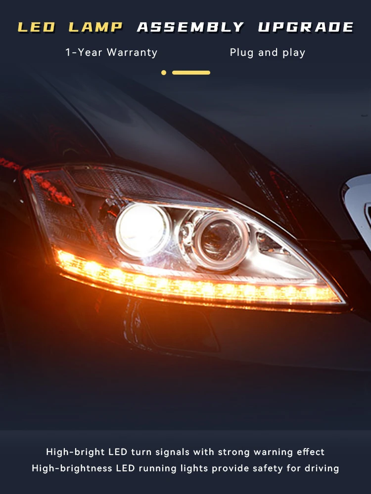 Headlight For Benz W221 S300 S350 S400 2006 2007 2008 Full LED Car Lights Fashion Projector Bifocal Lens DRL Lamp Accessories