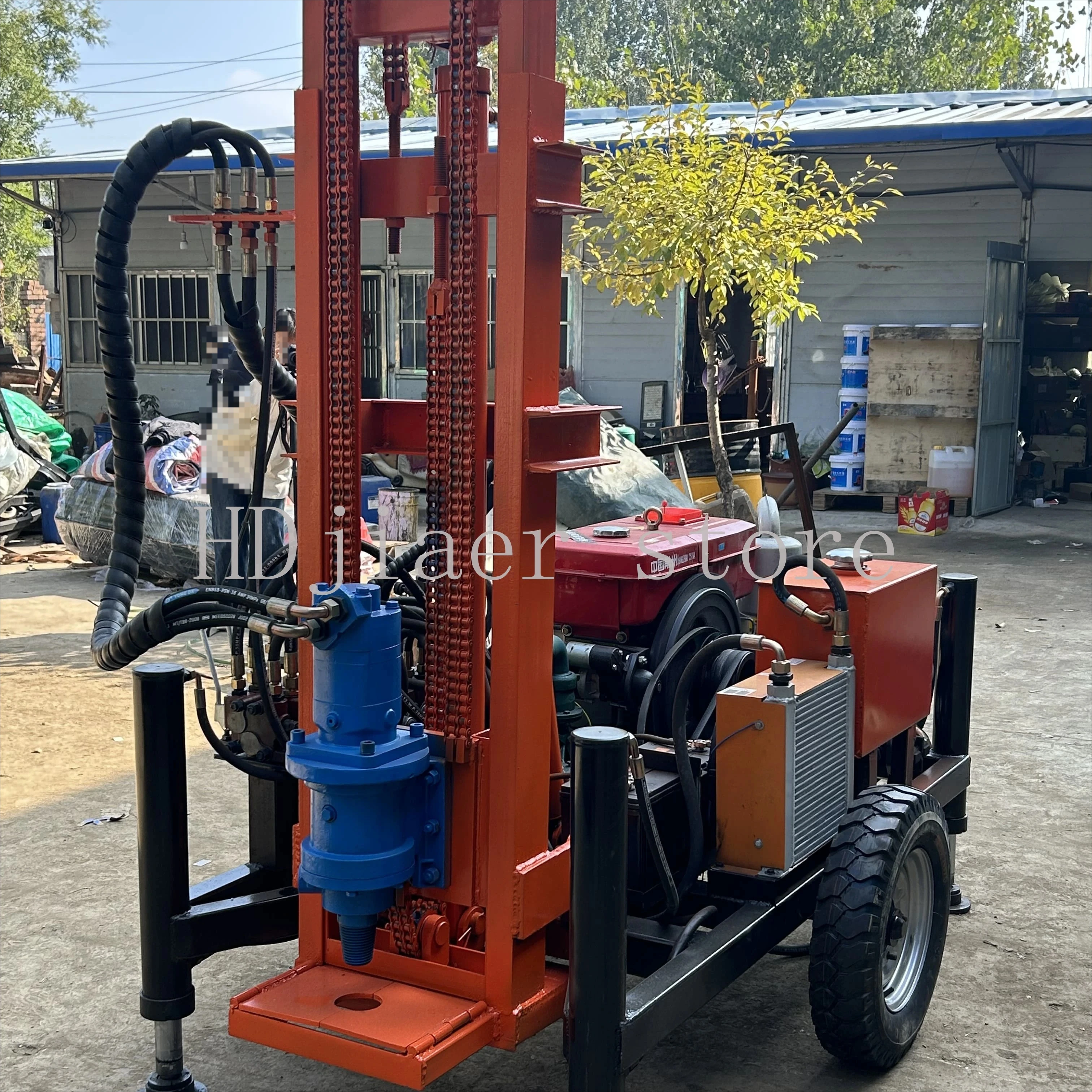 Portable 160m DTH Mini Hydraulic Drilling Rig, Trailer Mounted Water Well Drill with Pump Motor Engine Core Components